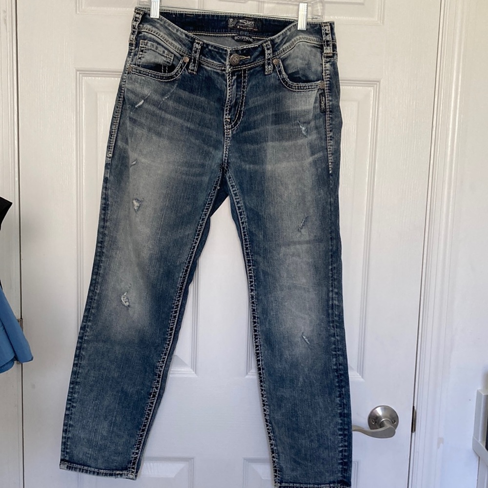 Silver boyfriend distressed jeans